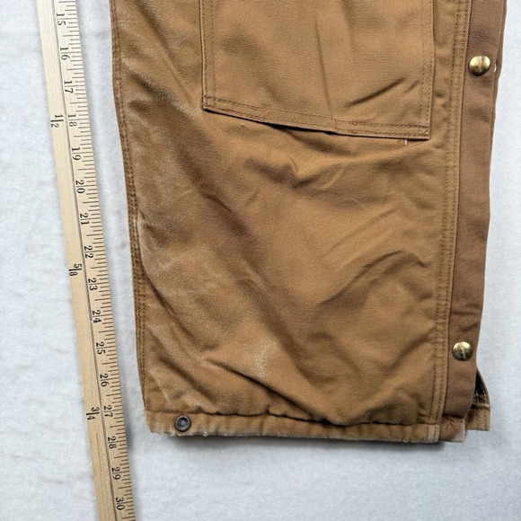 Carhartt Duck Bibs Men's 38x28 Insulated Quilt Lined Brown Workwear USA Made - Picture 6 of 16